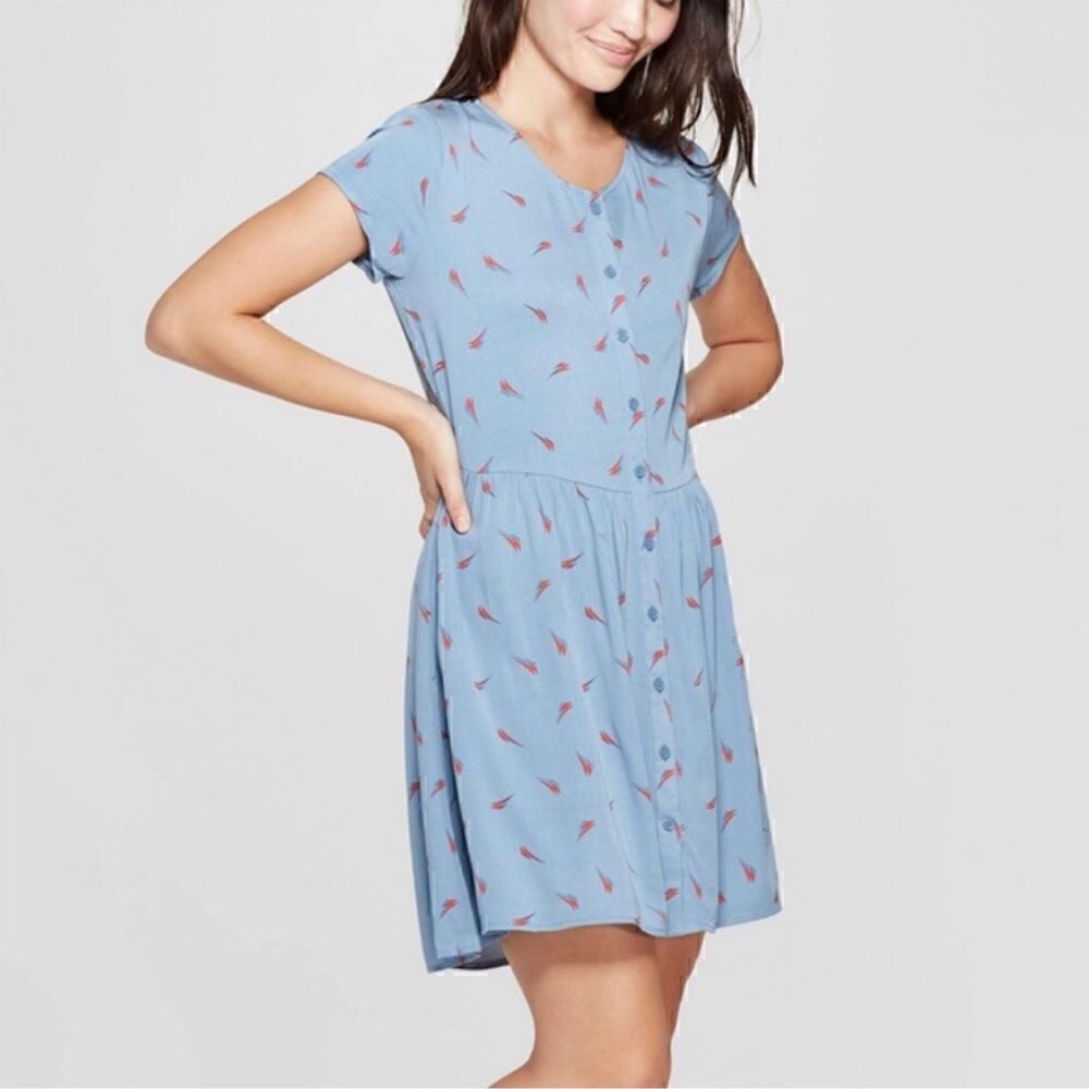 Junk food Clothing Size S Blue & Red David Bowie Lightning Bolt Tie Waist Dress